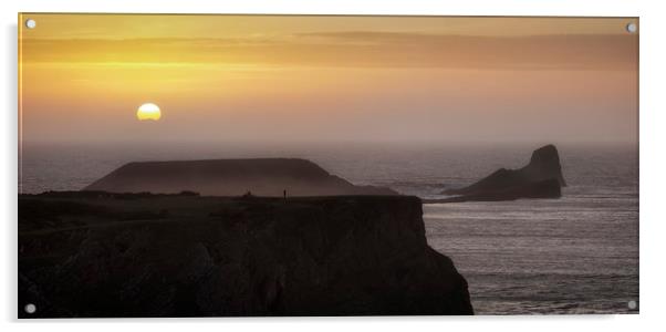 Sunset at Worms Head Acrylic by Leighton Collins