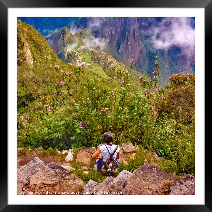Woman Resting at Highs of Machu Picchu Mountain Framed Mounted Print by Daniel Ferreira-Leite