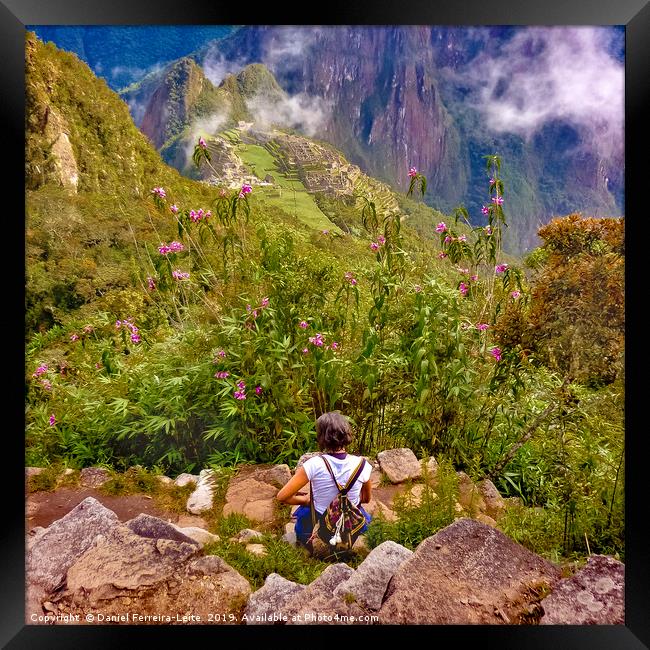 Woman Resting at Highs of Machu Picchu Mountain Framed Print by Daniel Ferreira-Leite