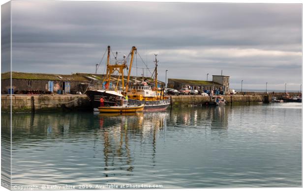 Majestic Fishing Boats in Newlyn Harbour Canvas Print by kathy white