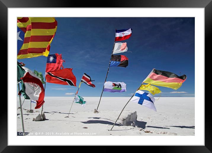 Multiple national flags in Uyuni, Bolivia Framed Mounted Print by Lensw0rld 