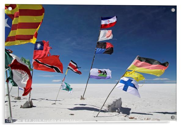 Multiple national flags in Uyuni, Bolivia Acrylic by Lensw0rld 