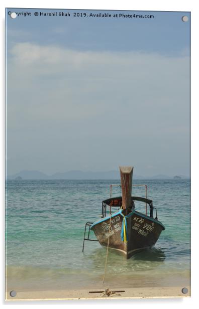 Traditional Thai Longtail Boat on a Beach Acrylic by Harshil Shah