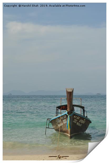 Traditional Thai Longtail Boat on a Beach Print by Harshil Shah