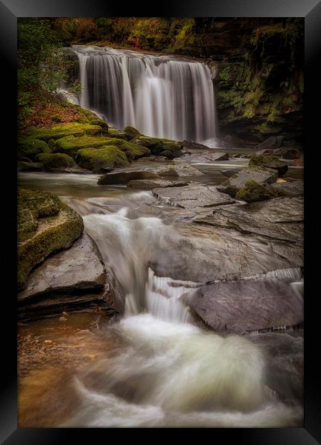 Waterfall on The Upper Clydach River Framed Print by Leighton Collins