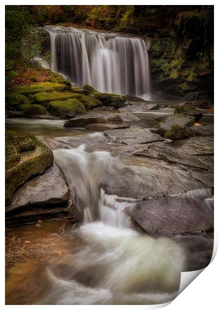 Waterfall on The Upper Clydach River Print by Leighton Collins