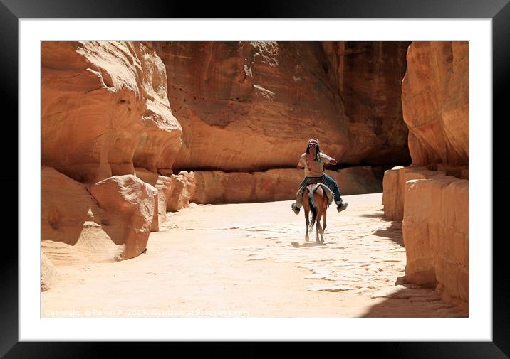 A Bedouin riding in the siq in Petra Framed Mounted Print by Lensw0rld 