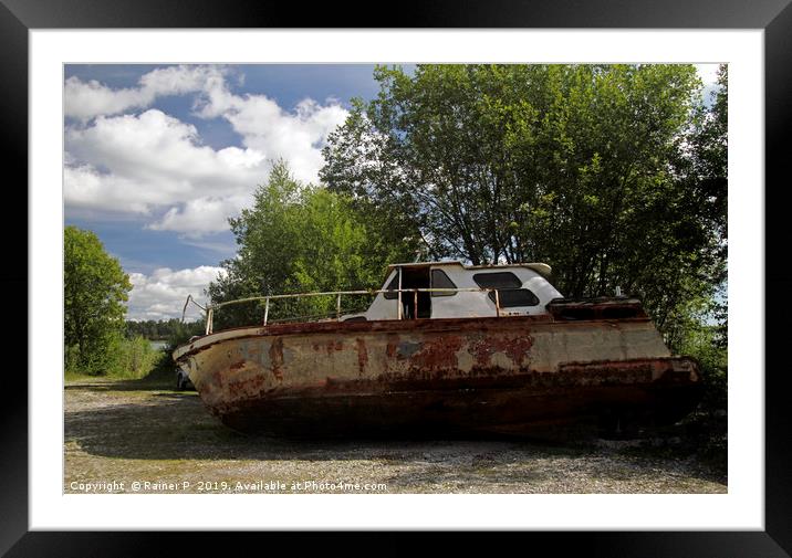 Abandoned boat on a field in Sweden Framed Mounted Print by Lensw0rld 