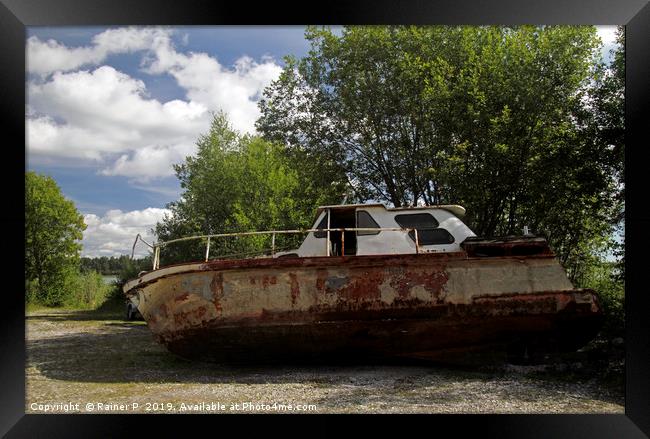 Abandoned boat on a field in Sweden Framed Print by Lensw0rld 
