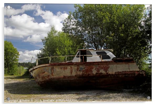 Abandoned boat on a field in Sweden Acrylic by Lensw0rld 