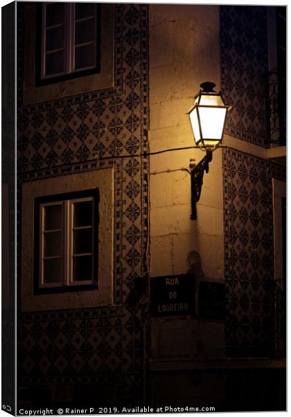 Tiled house and street light in Lisbon Canvas Print by Lensw0rld 