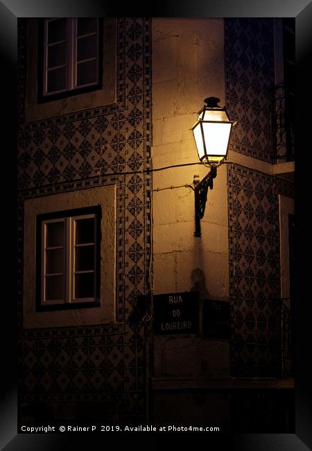 Tiled house and street light in Lisbon Framed Print by Lensw0rld 