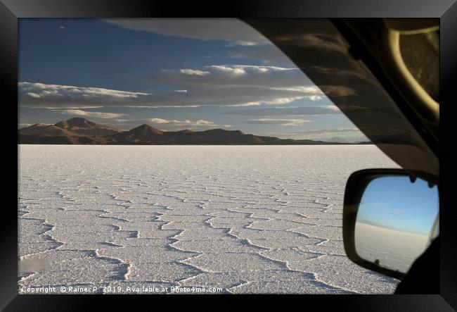 Driving through Salar de Uyuni Framed Print by Lensw0rld 