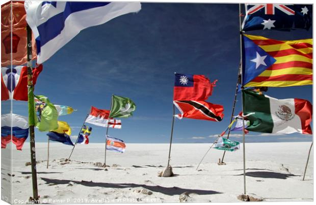 Multiple national flags in Uyuni, Bolivia Canvas Print by Lensw0rld 