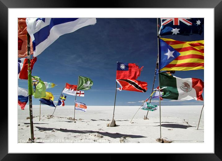 Multiple national flags in Uyuni, Bolivia Framed Mounted Print by Lensw0rld 
