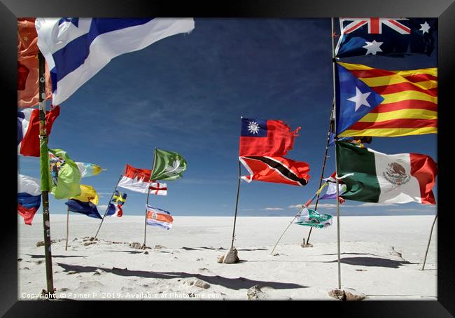 Multiple national flags in Uyuni, Bolivia Framed Print by Lensw0rld 