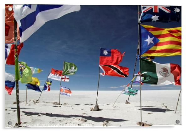 Multiple national flags in Uyuni, Bolivia Acrylic by Lensw0rld 