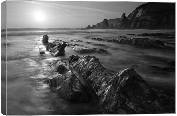 Westcombe Beach Black and White Canvas Print by David Neighbour