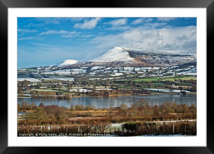 Llangorse Lake and Mynydd Troed in Winter. Framed Mounted Print by Philip Veale