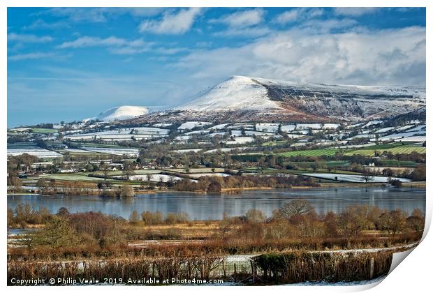 Llangorse Lake and Mynydd Troed in Winter. Print by Philip Veale