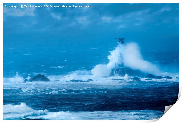 Stormy Weather at Longships Print by Terri Waters