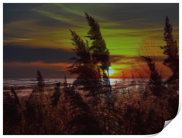 Sunset over the beach                             Print by sylvia scotting