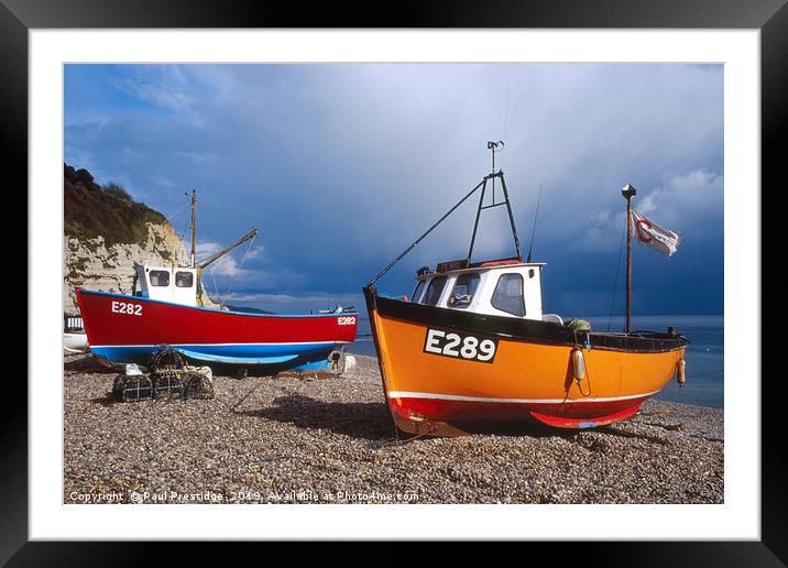 Boats in Storm Lighting at Beer, Jurassic Coast, D Framed Mounted Print by Paul F Prestidge