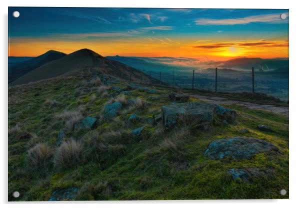 Mam Tor sunrise Acrylic by Robert Fielding