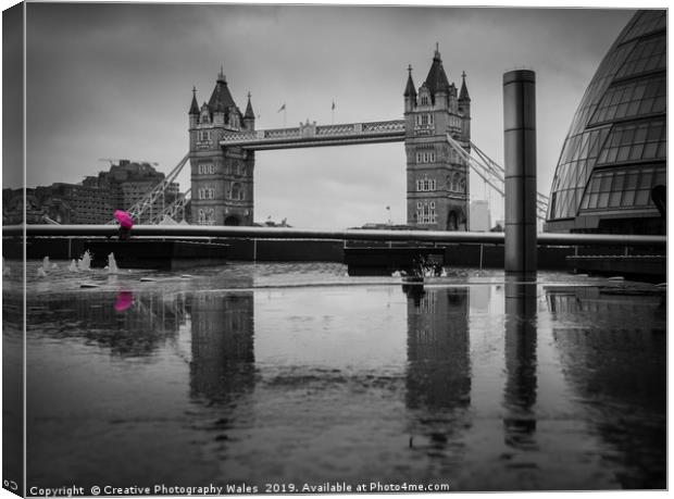 Pink Umbrella and Tower Bridge, London Canvas Print by Creative Photography Wales