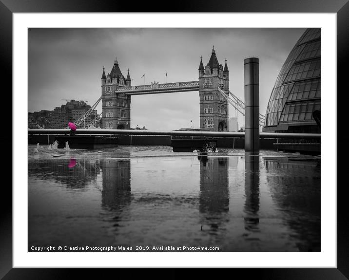 Pink Umbrella and Tower Bridge, London Framed Mounted Print by Creative Photography Wales