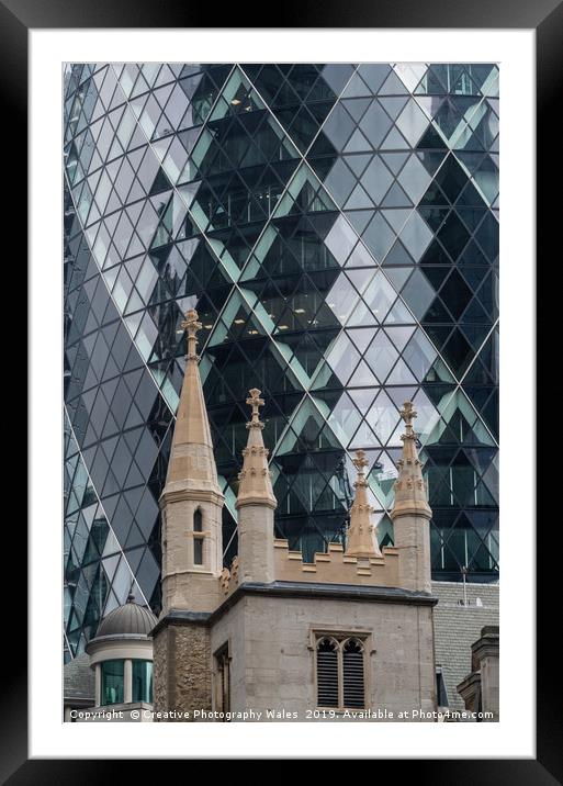 The Gherkin and St Andrews Church at Leadenhall Ci Framed Mounted Print by Creative Photography Wales