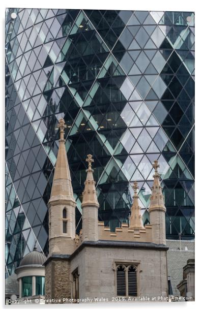 The Gherkin and St Andrews Church at Leadenhall Ci Acrylic by Creative Photography Wales