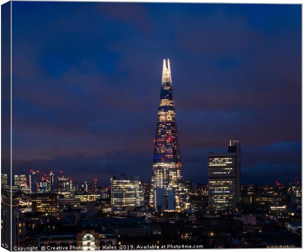 Night view of the Shard, City of London Canvas Print by Creative Photography Wales
