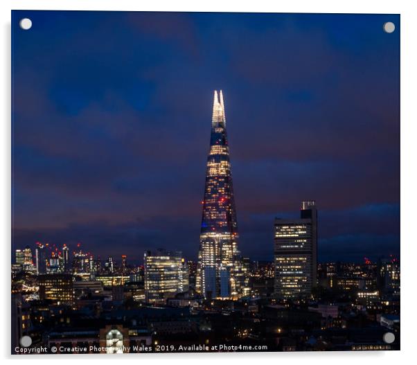 Night view of the Shard, City of London Acrylic by Creative Photography Wales
