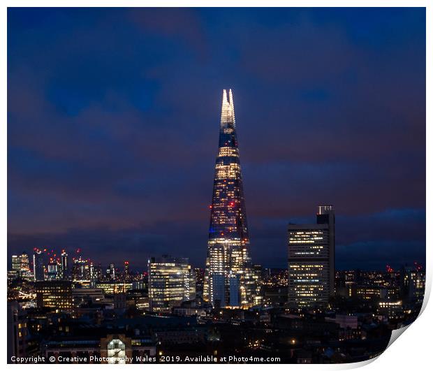 Night view of the Shard, City of London Print by Creative Photography Wales