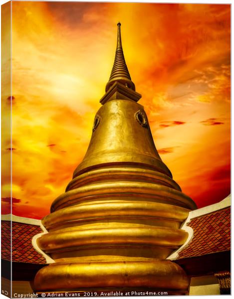 Thai Temple Sunset Canvas Print by Adrian Evans