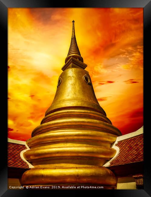 Thai Temple Sunset Framed Print by Adrian Evans