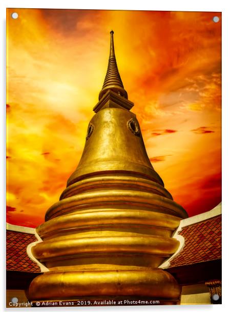 Thai Temple Sunset Acrylic by Adrian Evans