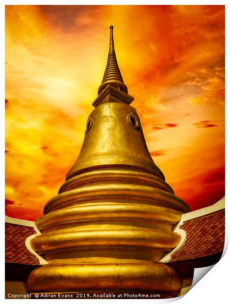 Thai Temple Sunset Print by Adrian Evans