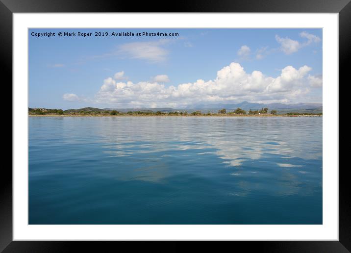 Beautiful blue mediterranean sea with clouds refle Framed Mounted Print by Mark Roper