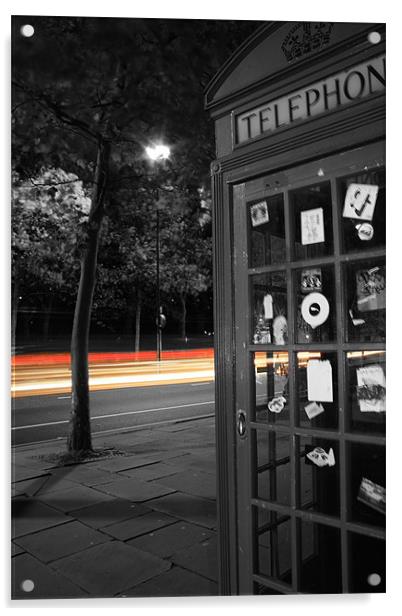 London Telephone box with trail of lights Acrylic by Sarah Waddams