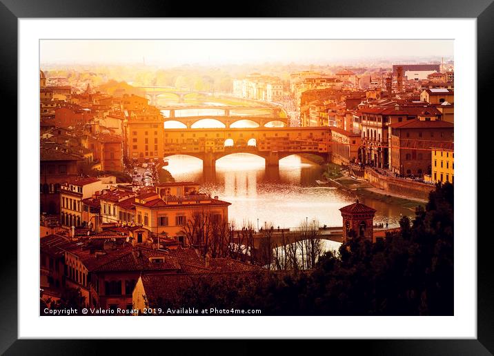 sunset over Ponte Vecchio in Florence Framed Mounted Print by Valerio Rosati