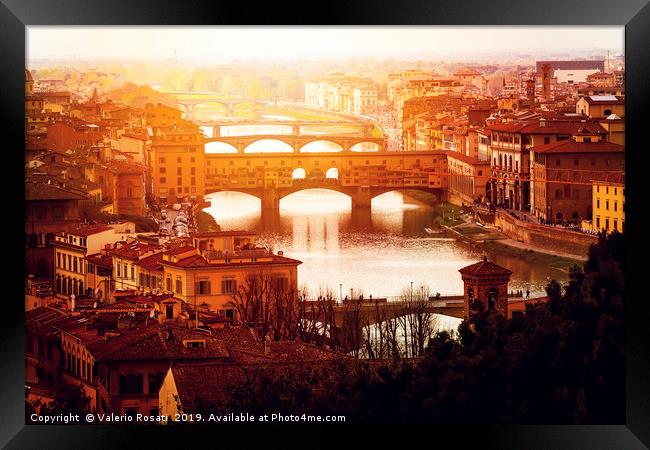 sunset over Ponte Vecchio in Florence Framed Print by Valerio Rosati