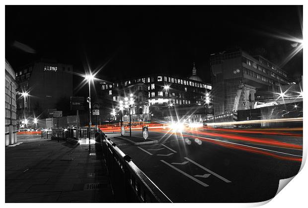 London busy road in trail of lights Print by Sarah Waddams