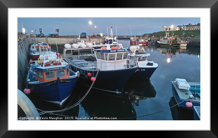 Boats At Seahouses At night Framed Mounted Print by Kevin Maughan