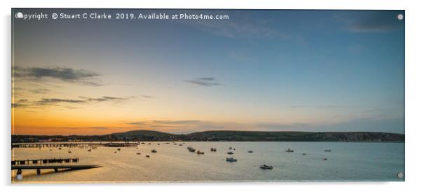 Swanage sunset Acrylic by Stuart C Clarke