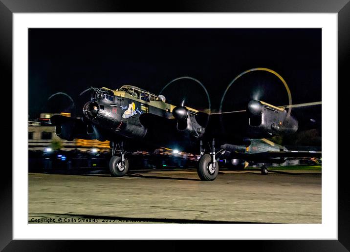 Lancaster NX611 night taxy run  Framed Mounted Print by Colin Smedley