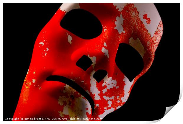 Red robot face with grunge texture Print by Simon Bratt LRPS