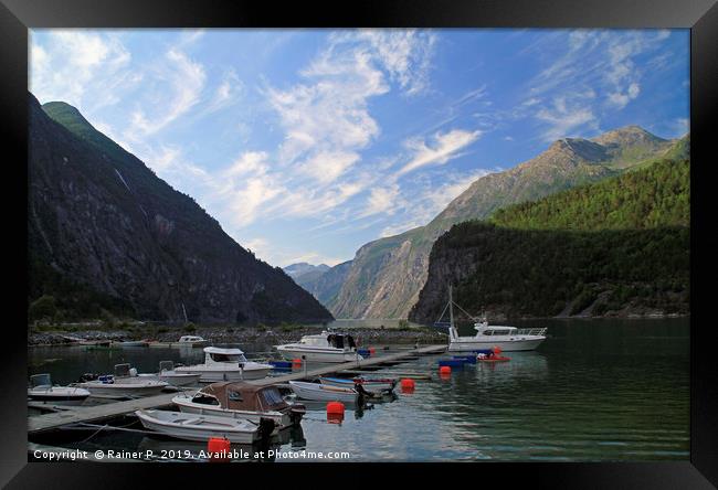 Fjord with boats in Norway Framed Print by Lensw0rld 