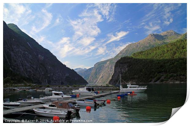 Fjord with boats in Norway Print by Lensw0rld 
